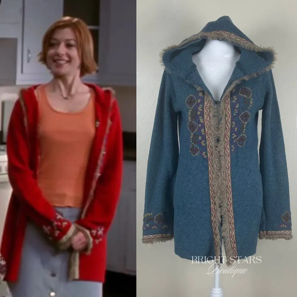 Rare Vintage Hooded Cardigan ALT ASO Willow Rosenberg BtVS Blue Embroidered Knit
